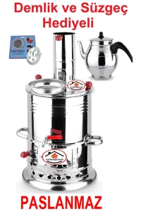 Tek Musluklu Odunlu Kömürlü Çay Semaveri Odunlu Kömürlü Semaver - 5 Litre - Demlik 1 Litre